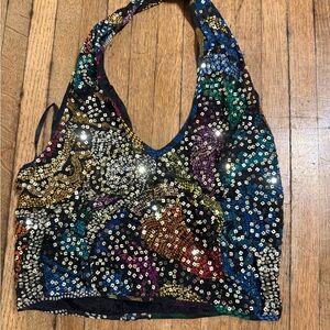 Multicolor hand stitched Sequin top